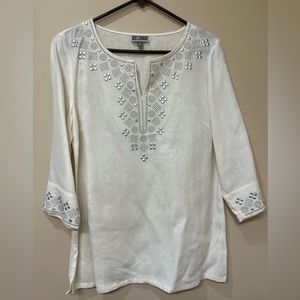 JM Collection, 100% linen tunic, size M, white, like new barely used, elegant